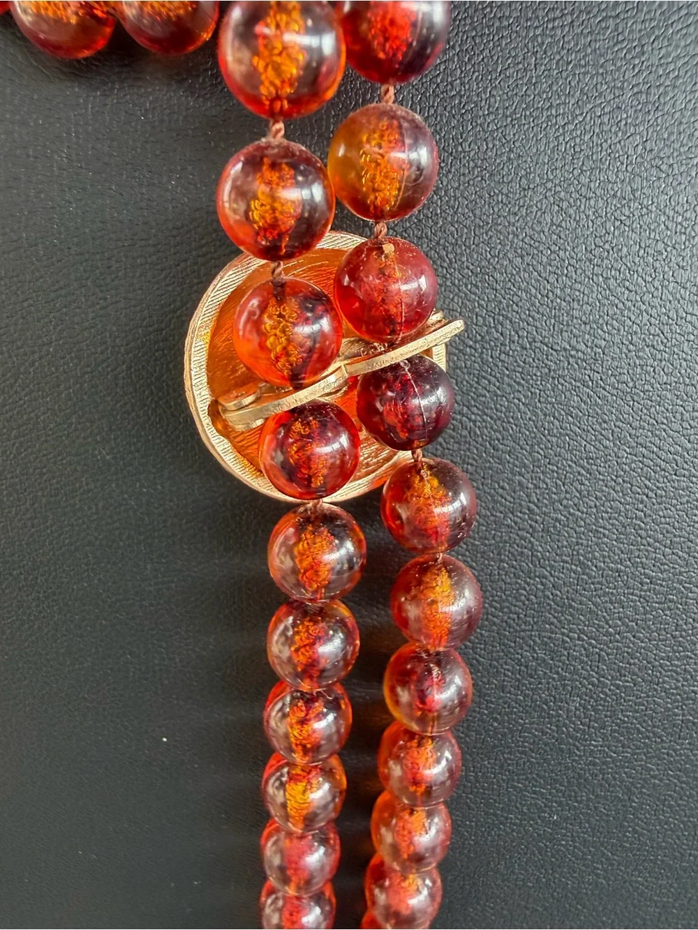 Vintage Amber-Tone Beaded Lariat Long Necklace